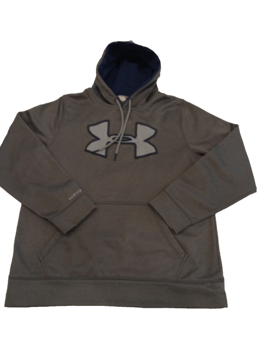 Under Armour Hoodie Mens Medium M Gray Black Logo Blue Hood Lining Pullover